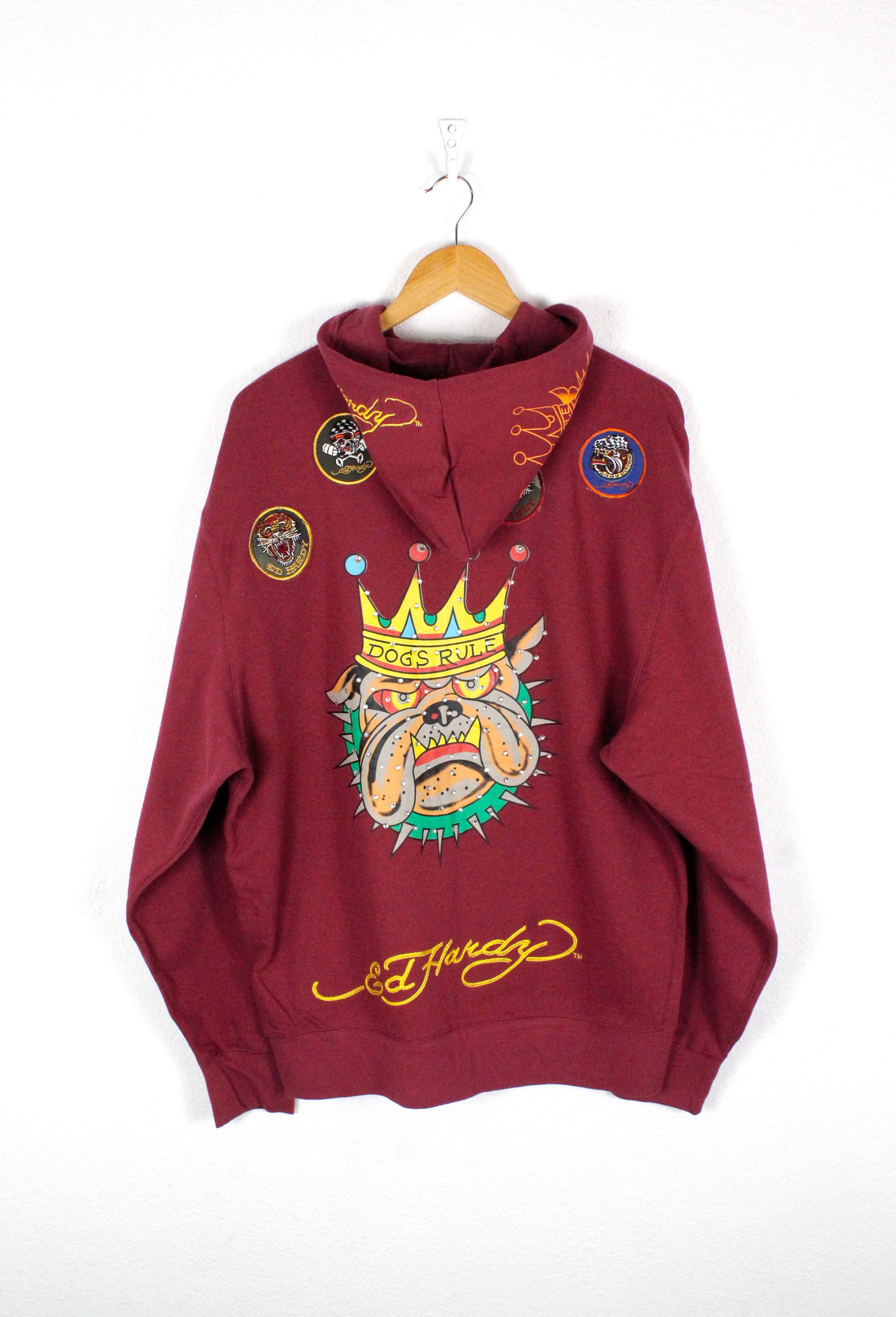 Ed Hardy Vintage Y2K ED HARDY Big Dog Logo Embellished Zip Hoodie Size US XL / EU 56 / 4 - 6 Thumbnail