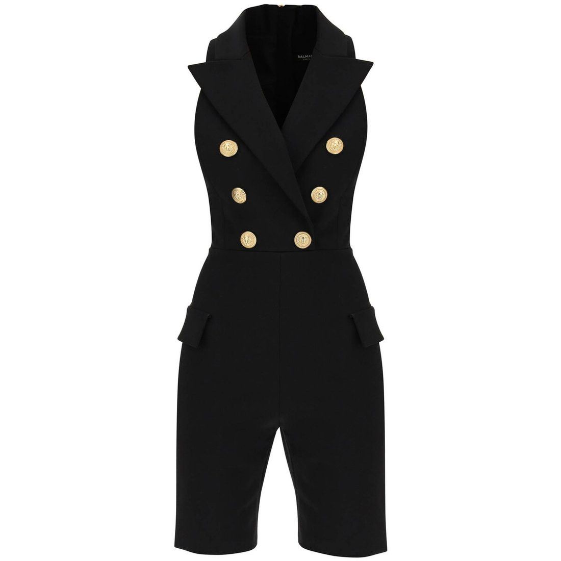 Balmain o1s1rm0624 Embossed Short Jumpsuit in Black Size 32" / US 10 / IT 46 - 1 Thumbnail