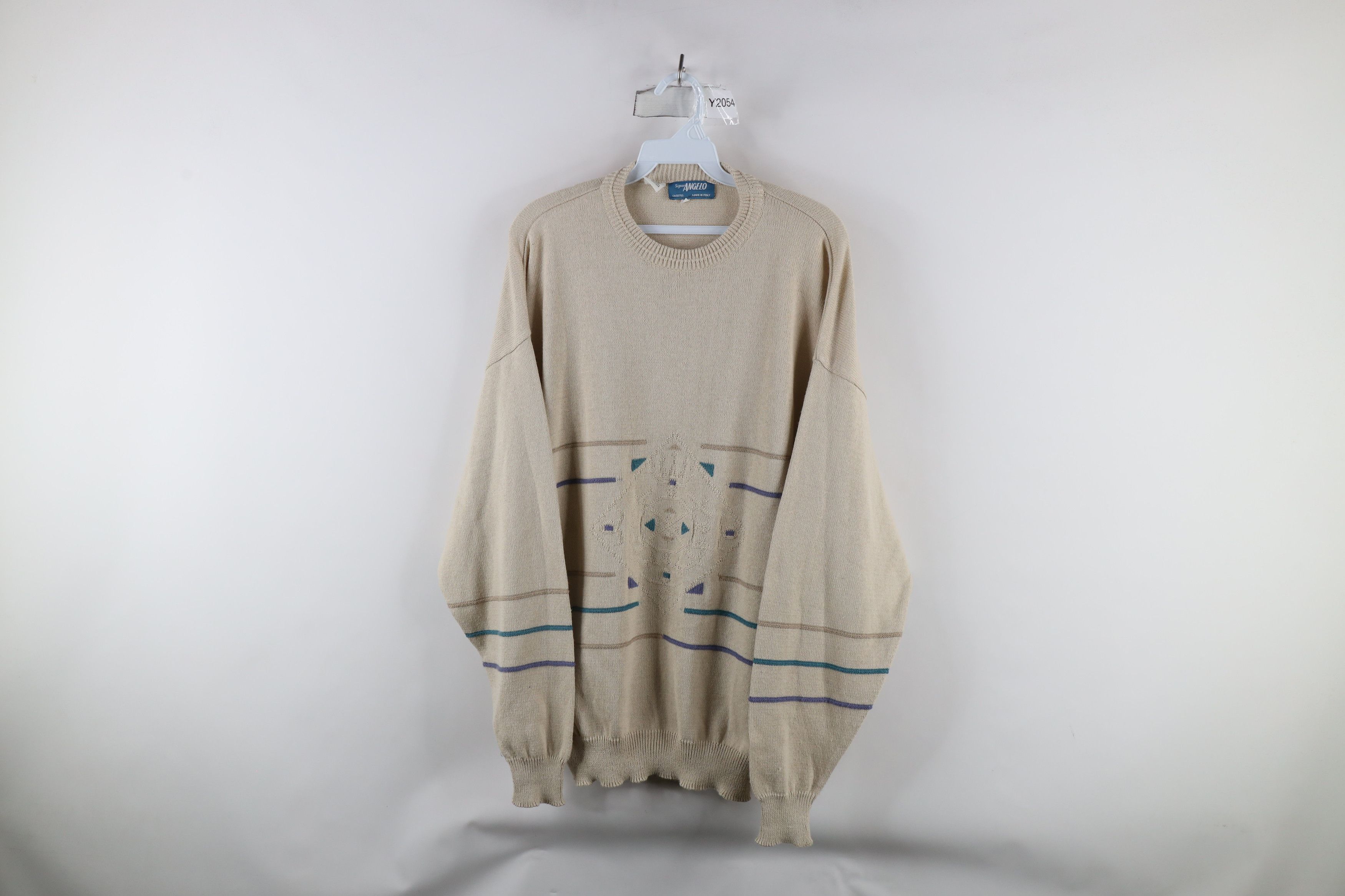 Vintage Vintage 90s Streetwear Diamond Knit Crewneck Sweater Beige Size US XXL / EU 58 / 5 - 1 Thumbnail