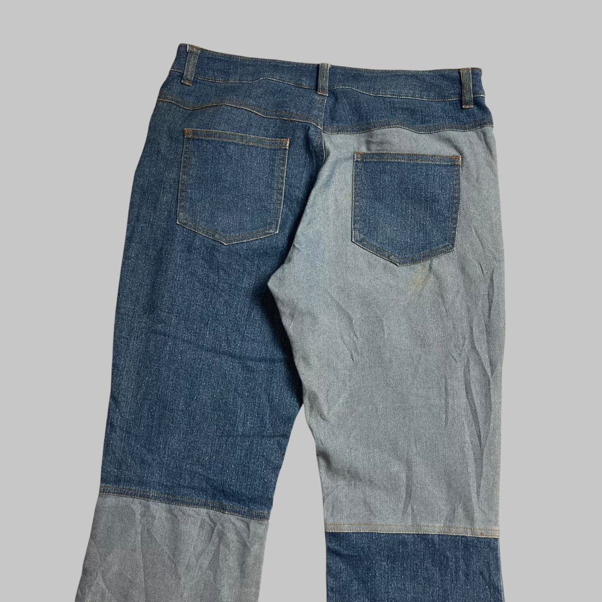 Japanese Brand DONNA MENA Flared Jeans Patchwork Distressed Two Tone RARE💥 Size US 29 - 8 Thumbnail