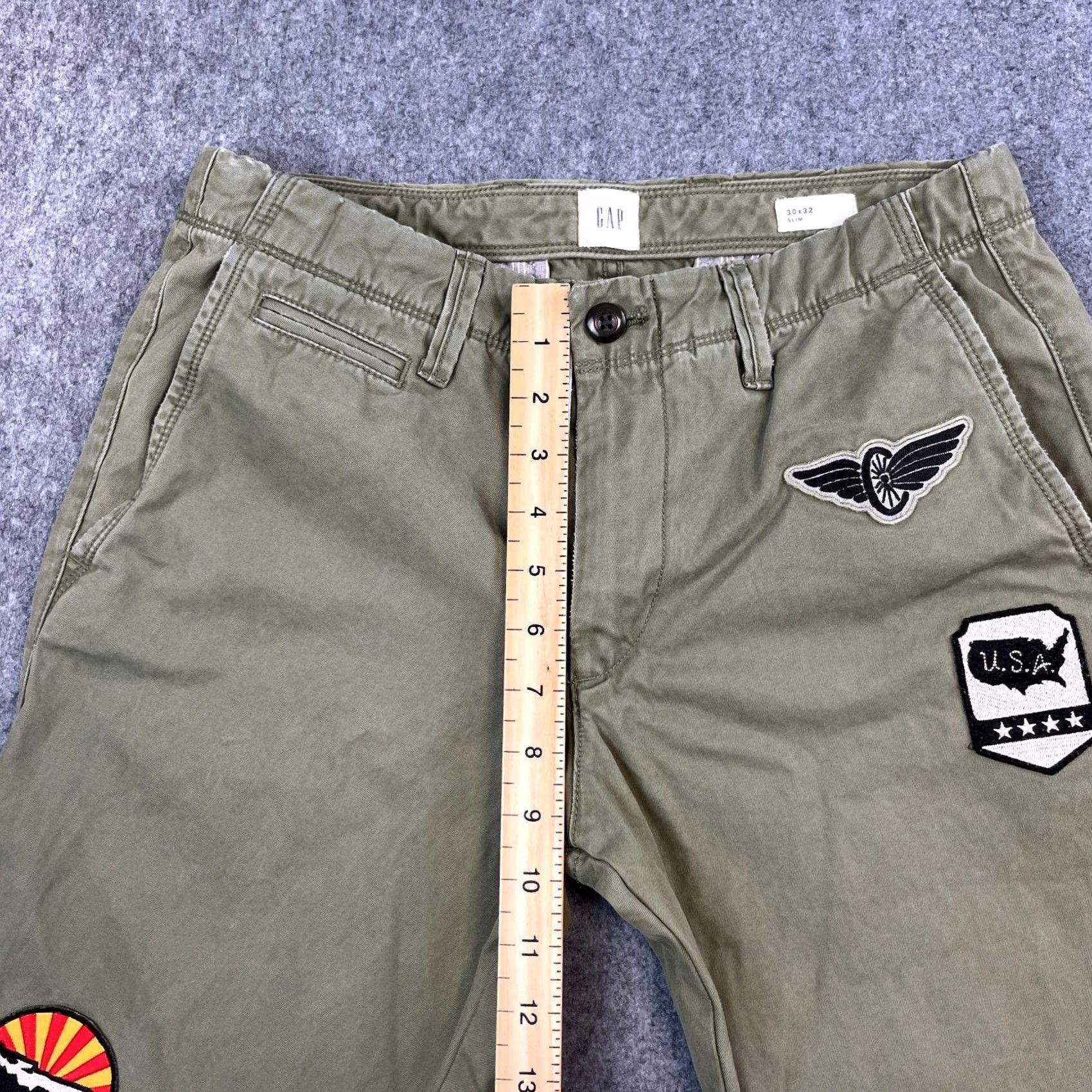 Gap GAP Chino Trousers Pants Slim Tapered Fit 30 Green Applique Patch USA Mens Size US 30 / EU 46 - 5 Thumbnail