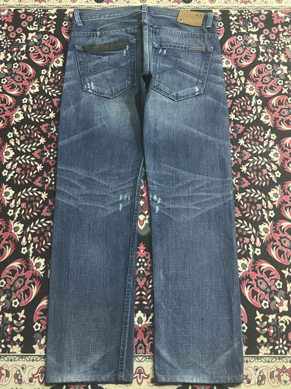 Armani Exchange Vintage Armani Exchange Blue Washed Fringe Straight Leg Jean Size US 31 - 9 Thumbnail