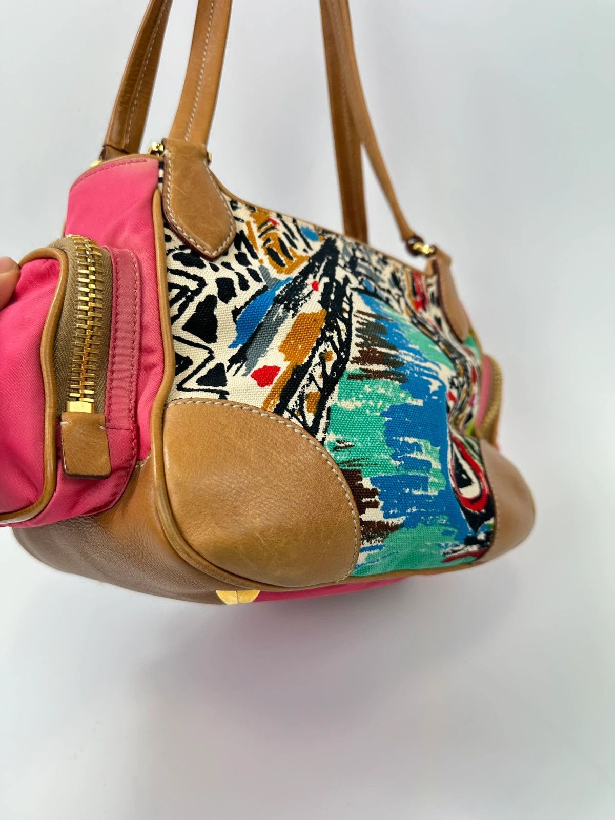 Prada Prada Milano SS04 Venezia Leather & Canvas Painting HandBag Size ONE SIZE - 9 Thumbnail