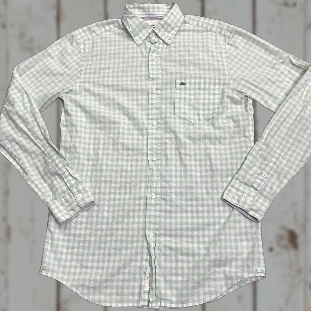 Lacoste Lacoste Shirt Men’s 38 Large Green White Check Button-Down Cotton Pocket Preppy Lightweight Shirt Size US L / EU 52-54 / 3 - 1 Thumbnail