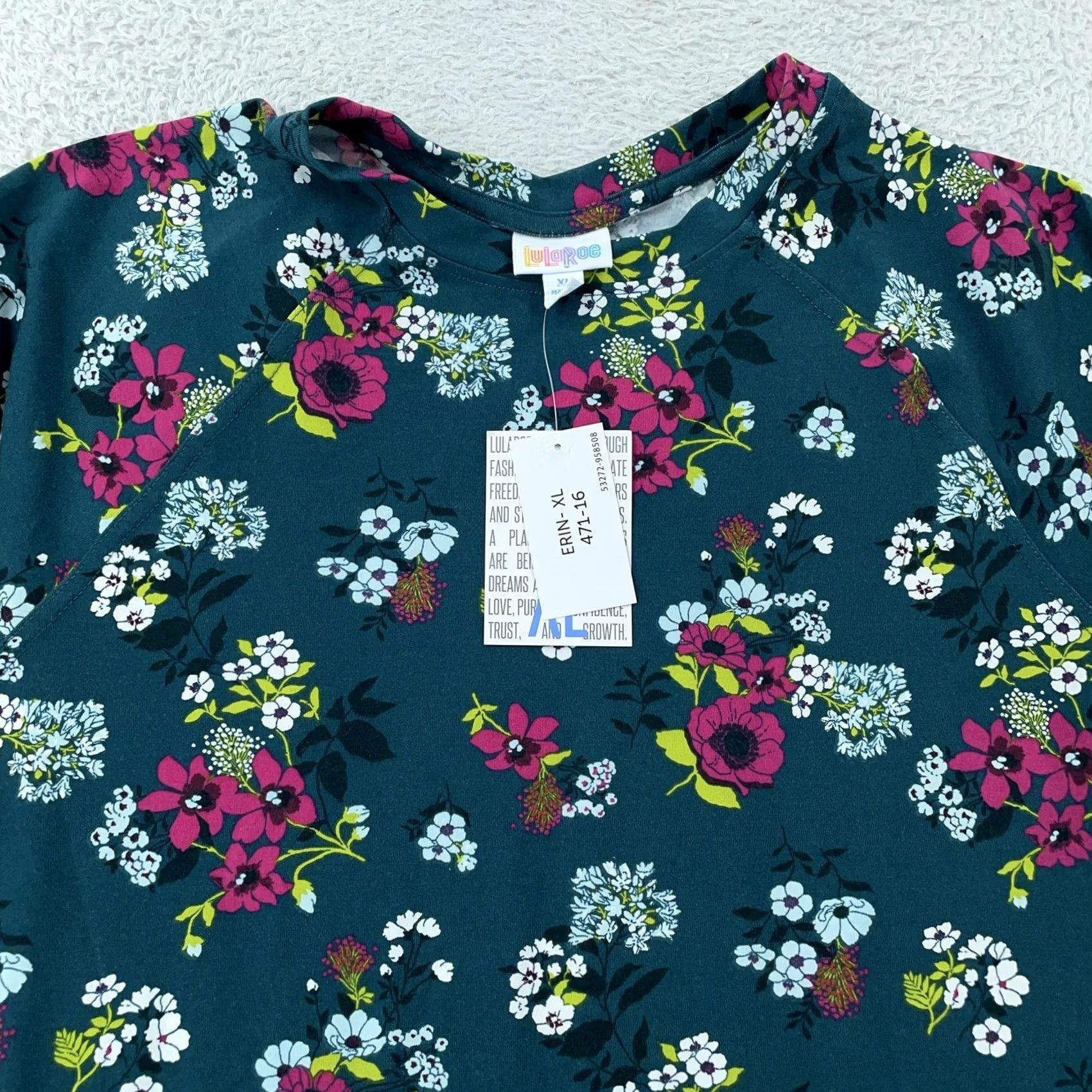 Vintage LuLaRoe Erin Shirt Womens XL Green Floral Long Sleeve Tunic Crew Neck Size XL / US 12-14 / IT 48-50 - 2 Thumbnail
