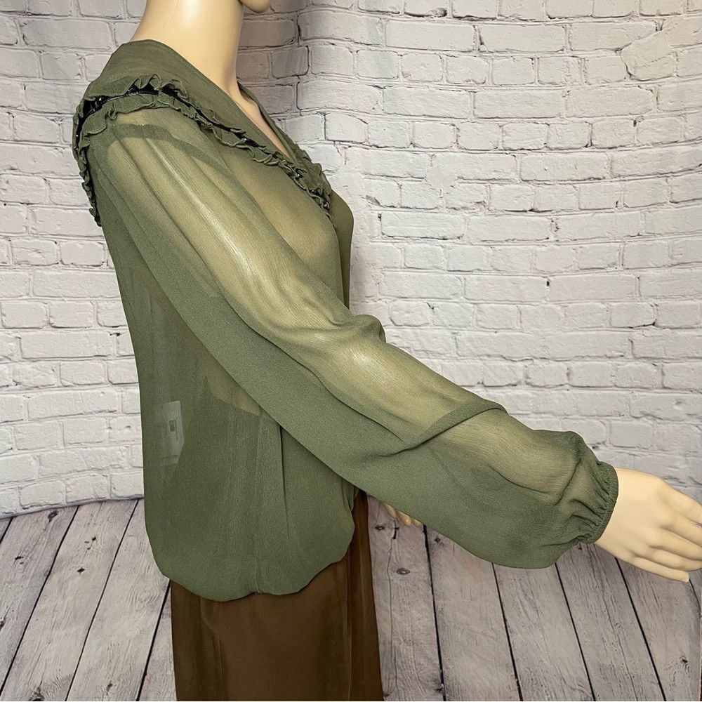 Patrizia Pepe NWT New $203 Patrizia Pepe Olive Sheer Blouse Top Size 6 Size M / US 6-8 / IT 42-44 - 4 Thumbnail