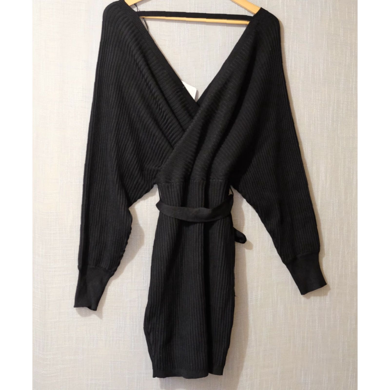 Vintage NWT! Lady Lavender Wrap Sweater Dress w/Waist Tie Black Womens L Dress Size L / US 10 / IT 46 - 5 Thumbnail