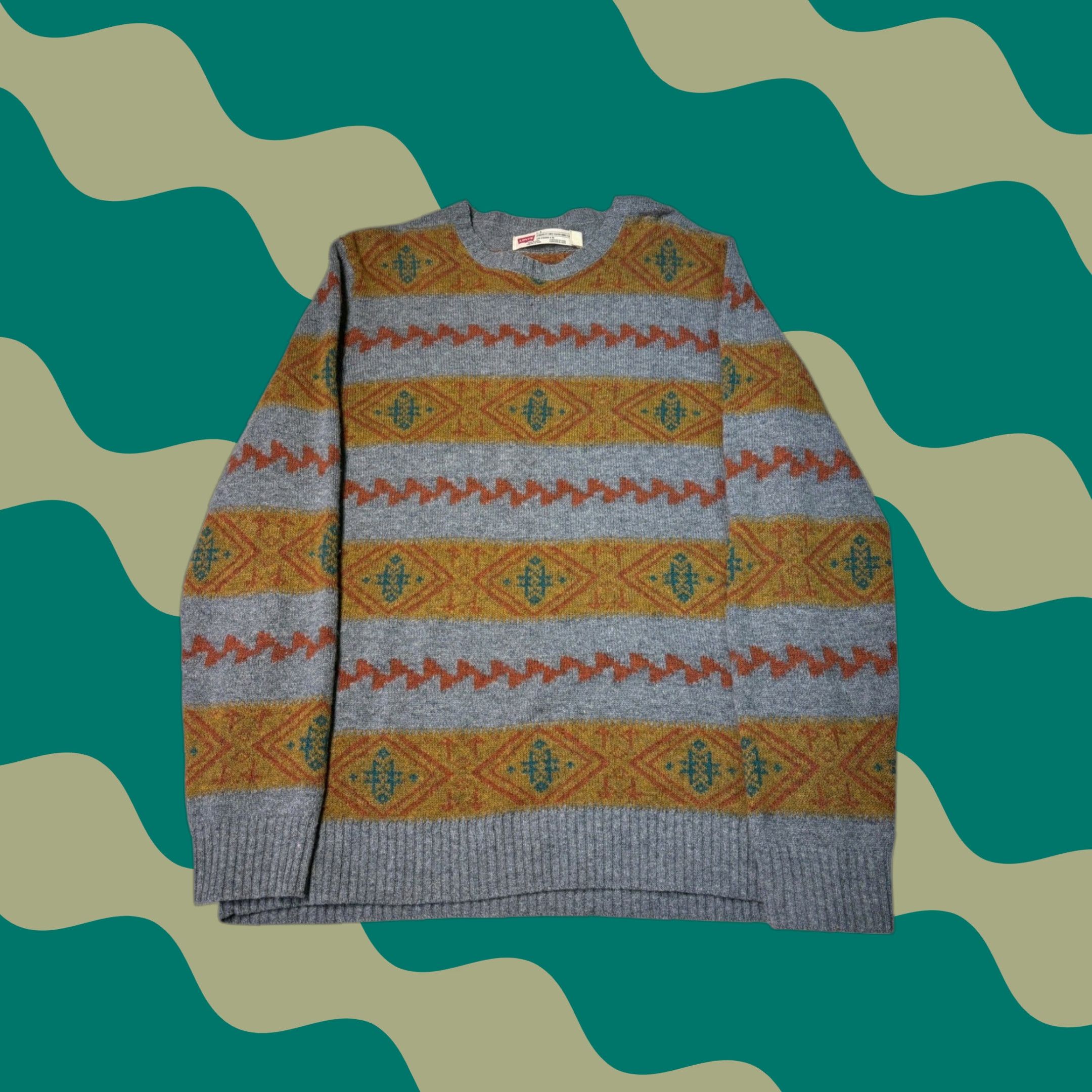 CO Levi Strauss Co Mens L Geometric Pattern Wool Blend Sweater Gray Orange Size US L / EU 52-54 / 3 - 1 Thumbnail