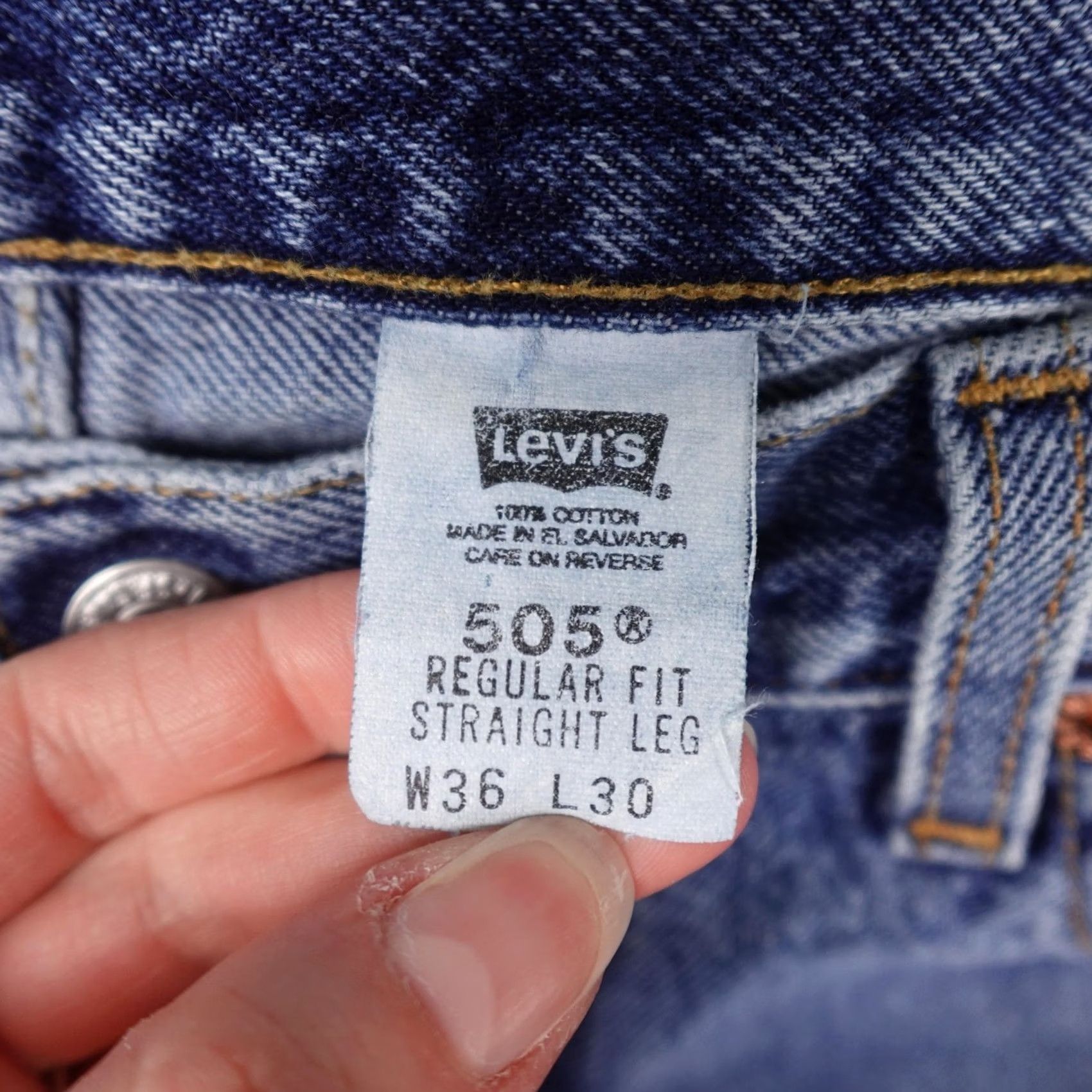 Levi's VINTAGE Levi's 505 Jeans Mens 36x30 (Fits 34x30) Blue Denim Regular Fit Straight 90s Size US 36 / EU 52 - 3 Thumbnail