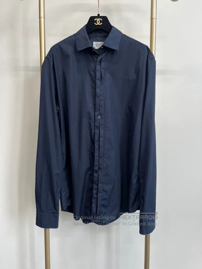 Hermes Hermes size 40 Men's blue hidden button shirt Size US XXS / EU 40 - 1 Thumbnail