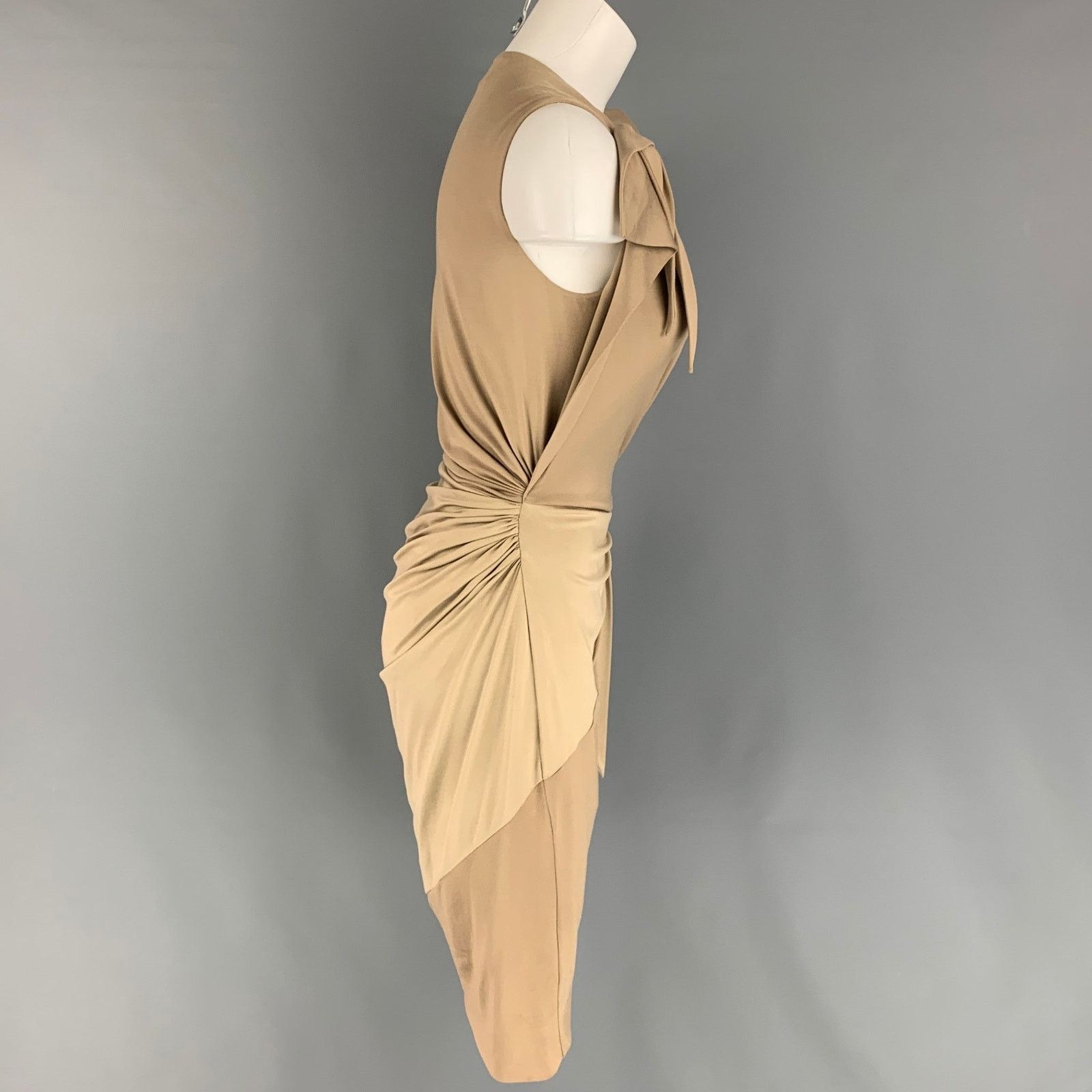 Burberry BURBERRY Size 6 Khaki Stretch Silk Sleeveless Sheath Dress Size M / US 6-8 / IT 42-44 - 2 Thumbnail