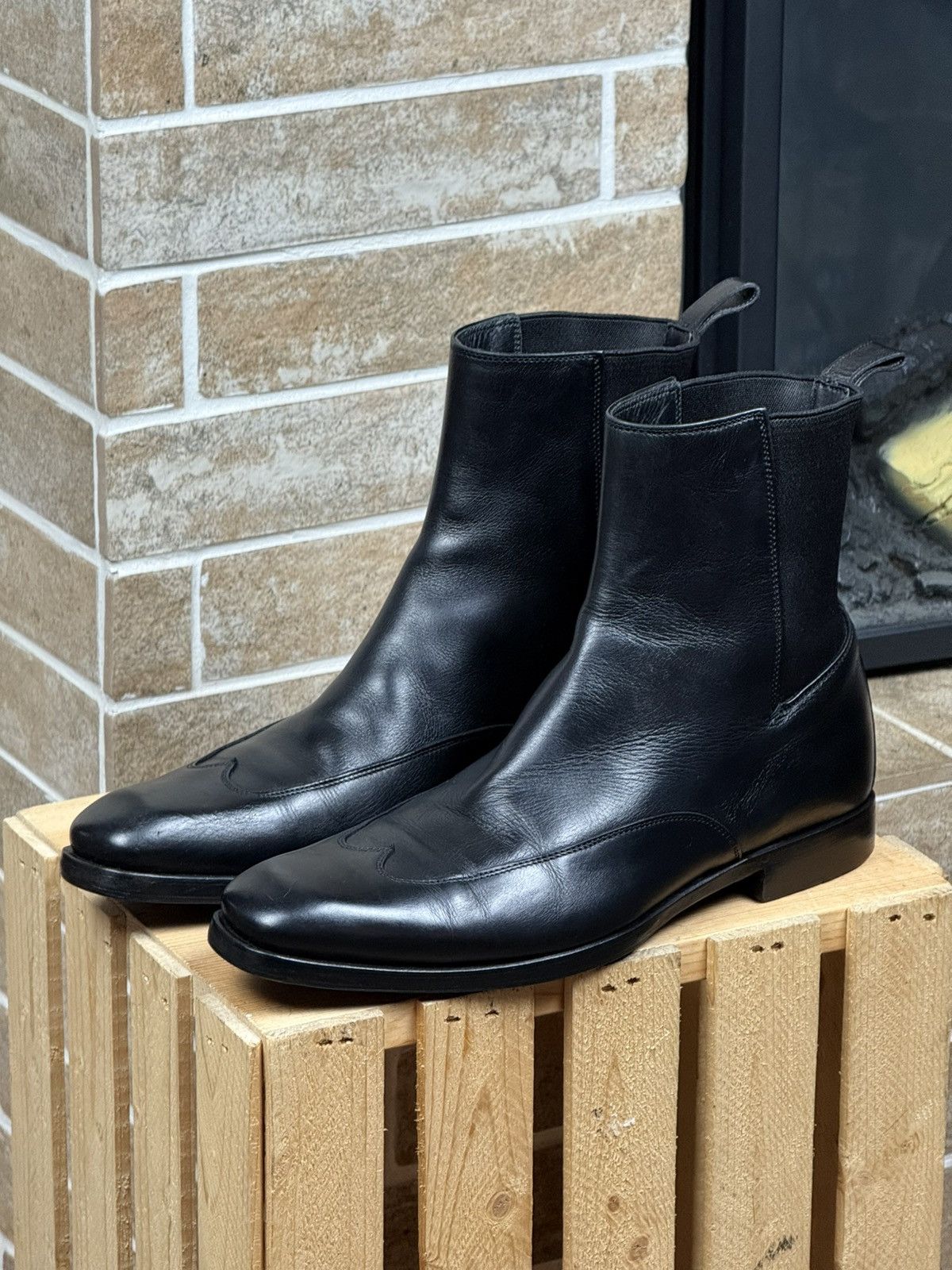 Gucci Mens Gucci Black Leather Chelsea Western Boots Size EUR 40 Size US 7 / EU 40 - 2 Thumbnail