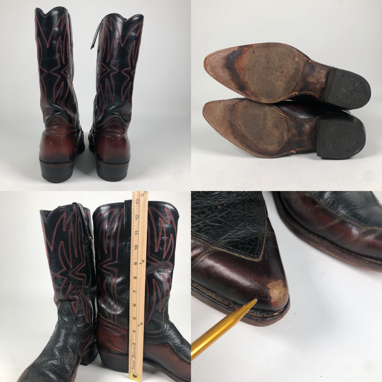 Durango VINTAGE Durango Boots Western Cowboy Mens 10.5 D Black Leather Mid-Calf Pointed Toe Pull On | Embroidered Logo | Boots | Durango | USA Made Size US 11 / EU 44 - 8 Thumbnail