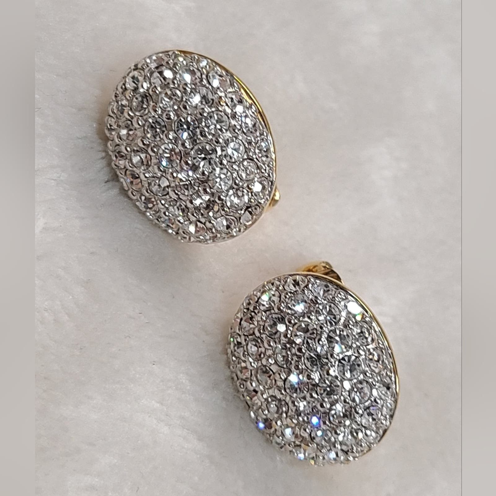 image of Vintage Swarovski Large Gold Tone Pave Clip On Earrings, Women's