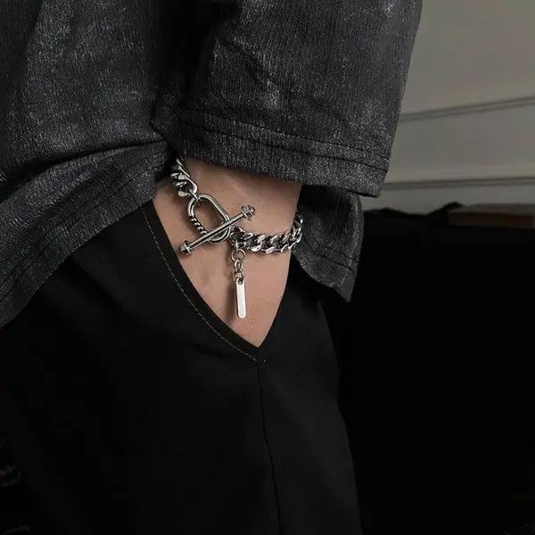 Other Titanium Steel Cuban Bracelet for Men Women,Punk Hip Hop Size ONE SIZE - 3 Thumbnail