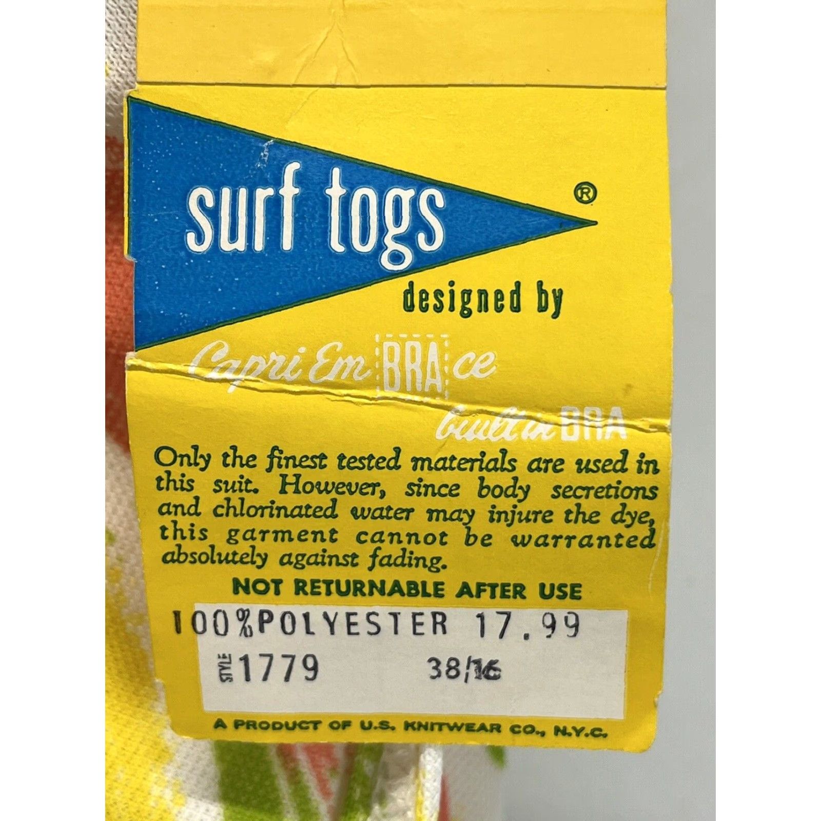 Vintage NEW! Vintage Surf Togs Mod One Piece Swimsuit Sz 16 NOS Pinup RARE 60’s Size ONE SIZE - 6 Thumbnail