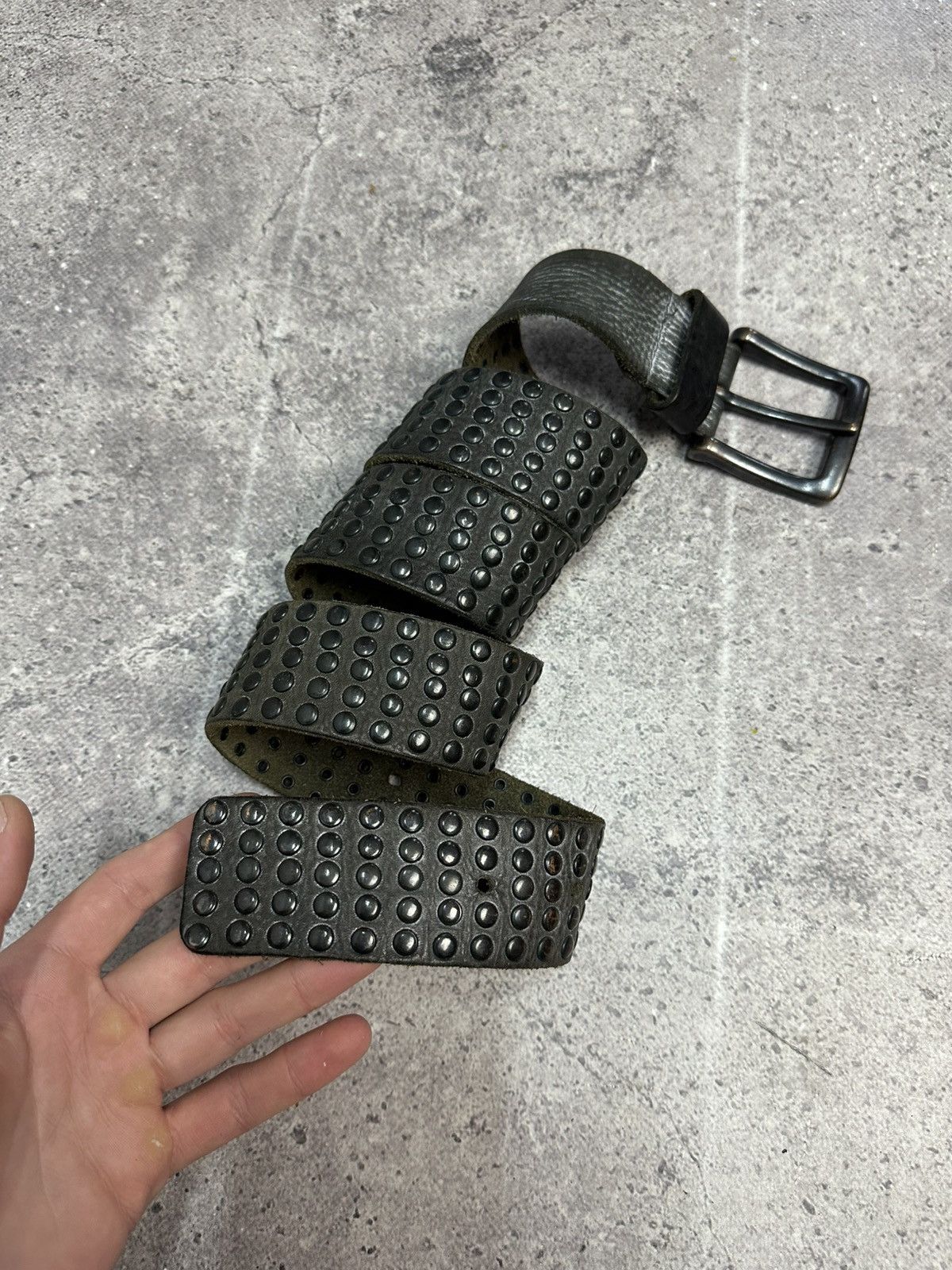If Six Was Nine Vintage Punk Leather Belt Rhinestone Dark Gray Y2K Metal Size ONE SIZE - 6 Thumbnail