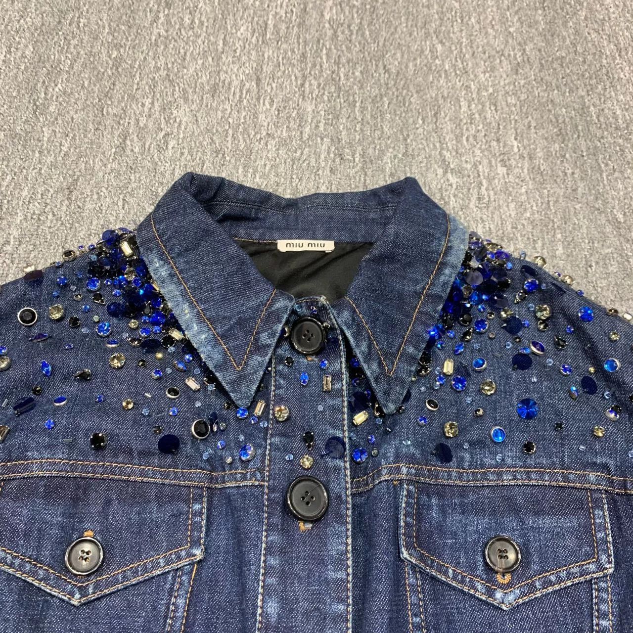 Miu Miu Miu Miu Blue Rhinestone Denim Short Jacket Size S / US 4 / IT 40 - 4 Thumbnail