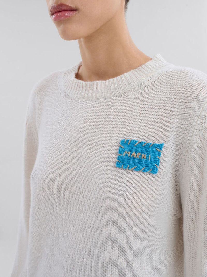 Marni o1w1db11125 Cashmere Sweater With Patch in White Size M / US 6-8 / IT 42-44 - 4 Thumbnail