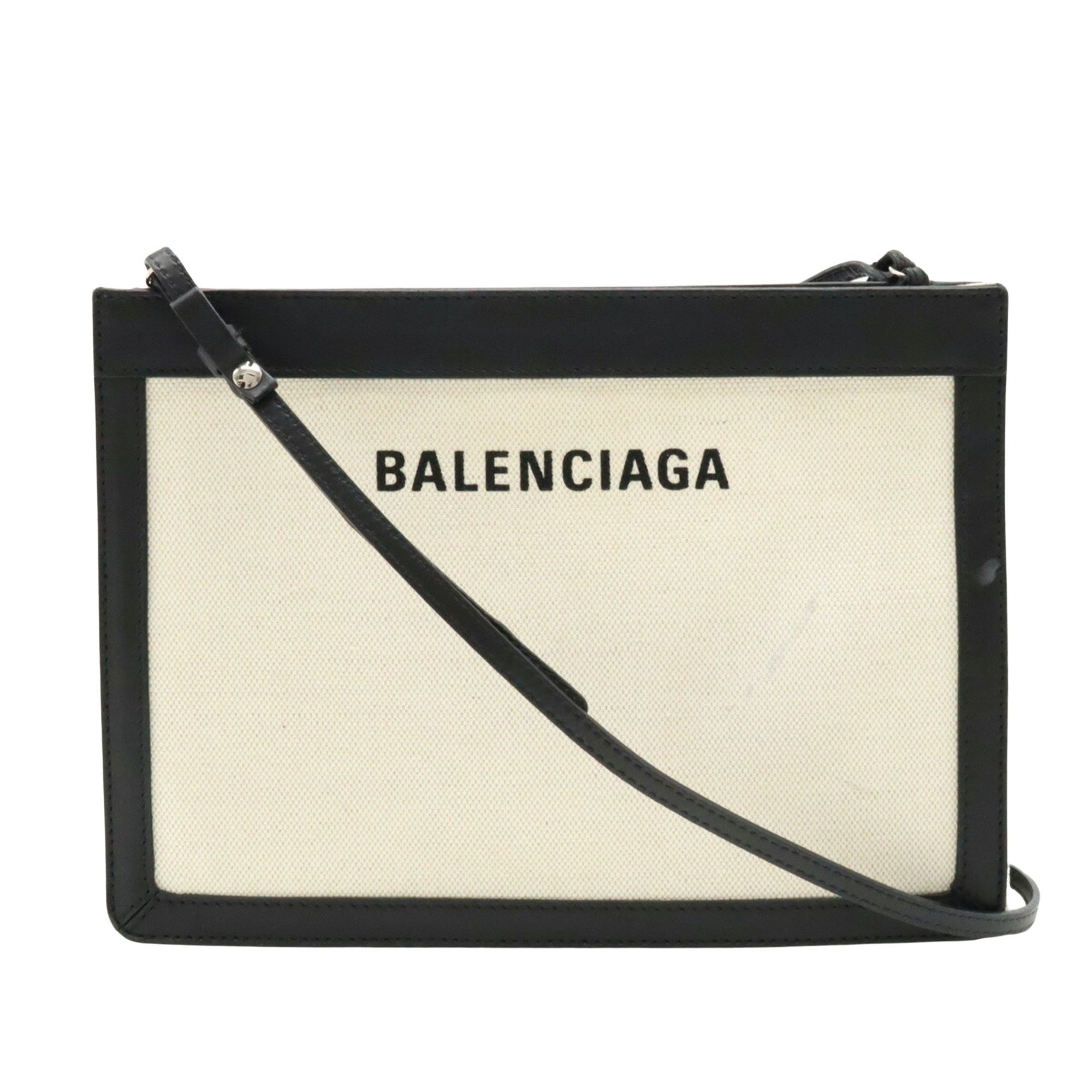 image of Balenciaga Navy Pouch Clutch in Beige, Women's