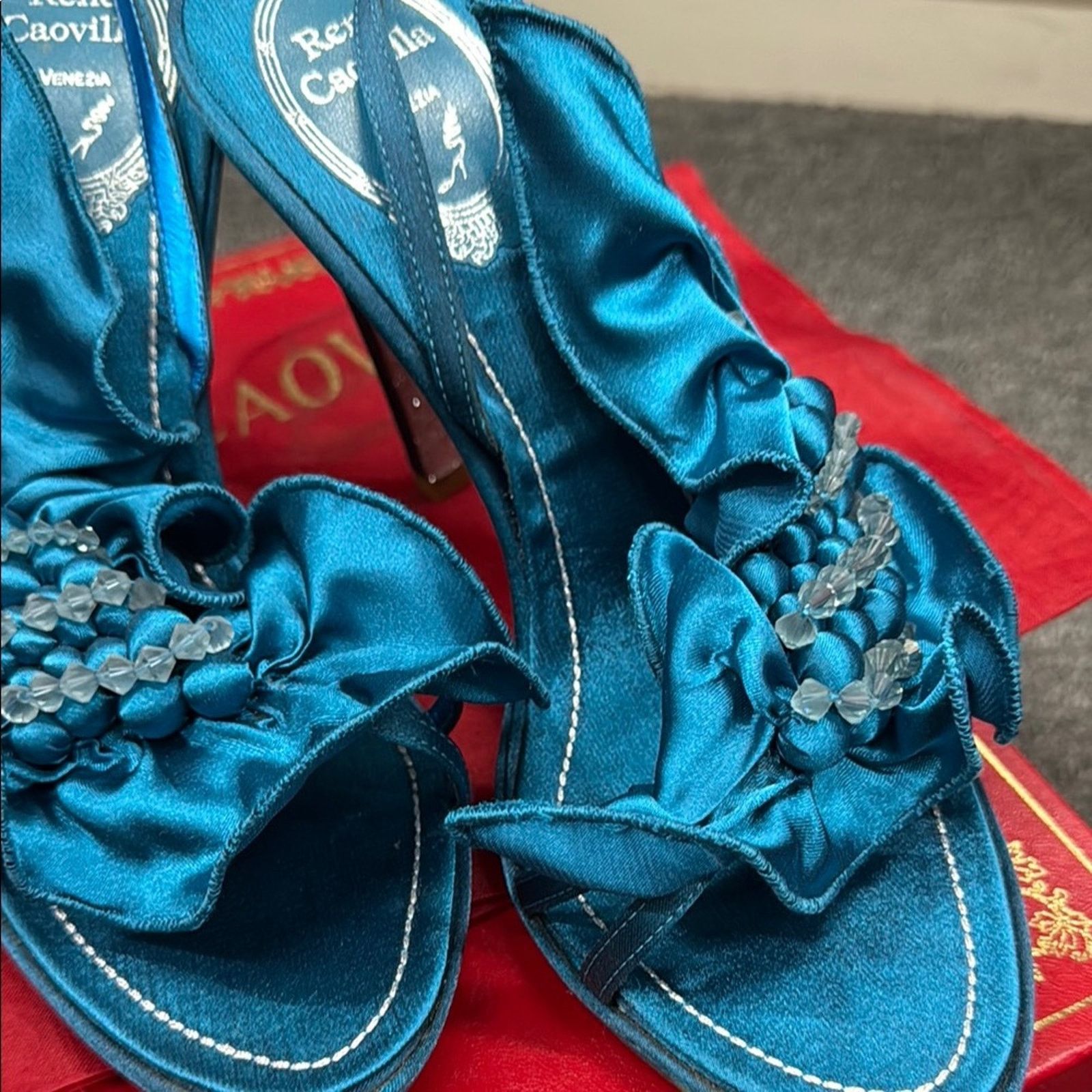 Rene Caovilla NWT Rene Caovilla Blue Satin Women's Shoes Size 37.5 US 7.5 Size US 7.5 / IT 37.5 - 3 Thumbnail