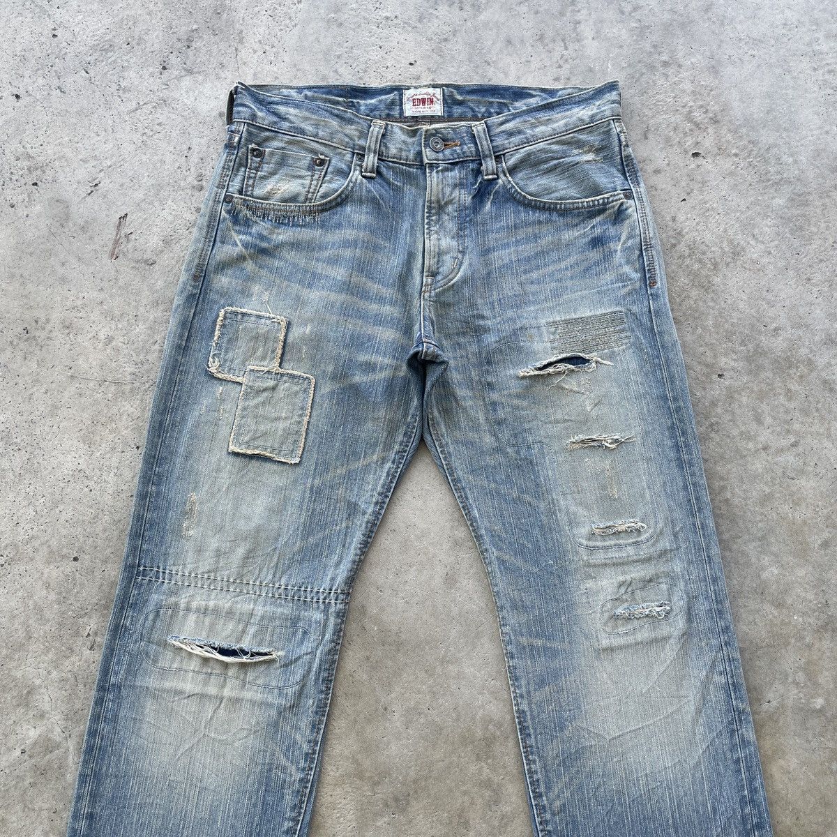Edwin Vintage Edwin Distressed Patchwork Mudwash Faded Jeans Pants Size US 33 - 3 Thumbnail