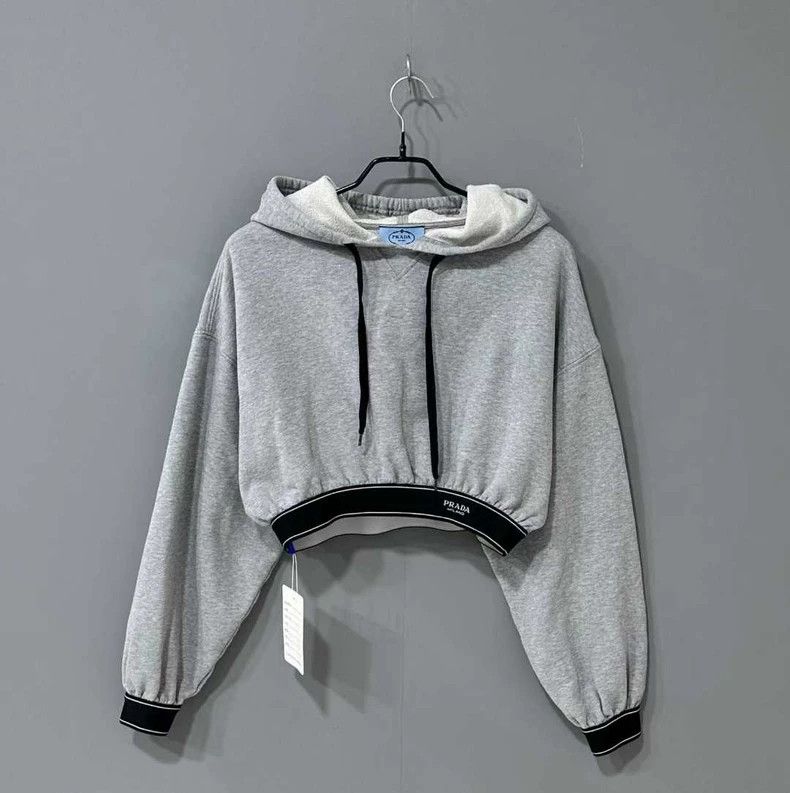 Prada Gray Cropped Hoodie from PRADA- DMC Size US XS / EU 42 / 0 - 1 Thumbnail