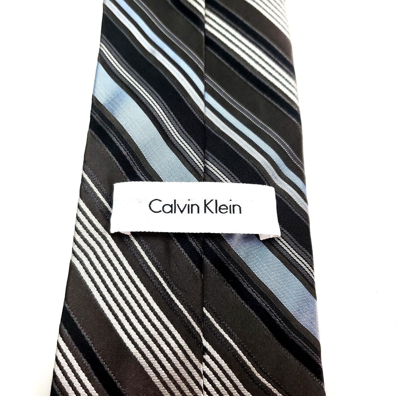Calvin Klein Calvin Klein Silk Tie Woven Brown Striped Blue Size ONE SIZE - 3 Thumbnail