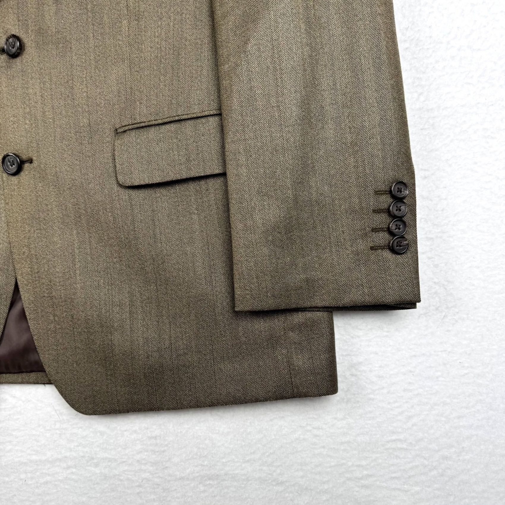 Ralph Lauren VINTAGE Ralph Lauren Blazer 42 Brown Silk Wool Herringbone Notch 2 Button Single-Breasted Men Size 42R - 3 Thumbnail