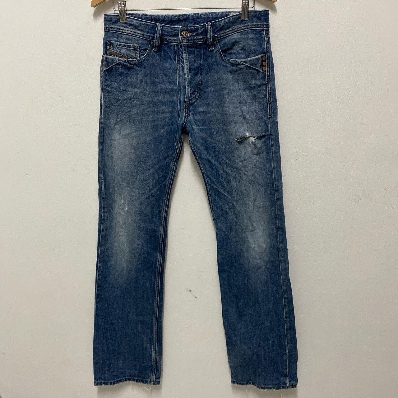 image of Diesel Mennit Regular Straight Distressed Thrash in Blue, Men's (Size 32)