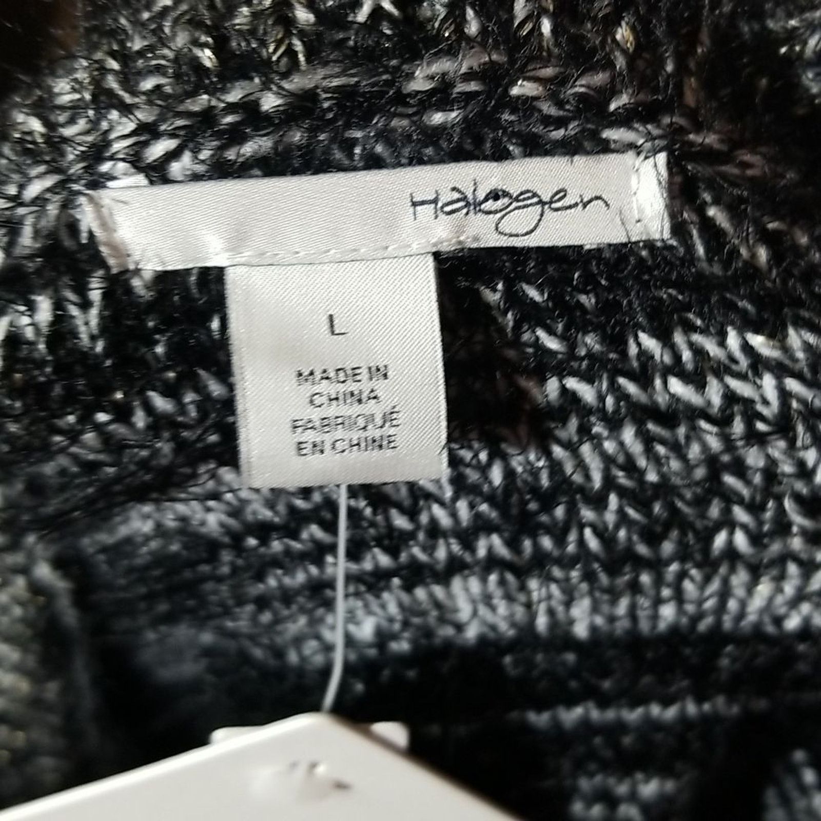 Other NWT Halogen Black Ivory Lurex Crewneck Fuzzy Sweater Size L / US 10 / IT 46 - 4 Thumbnail