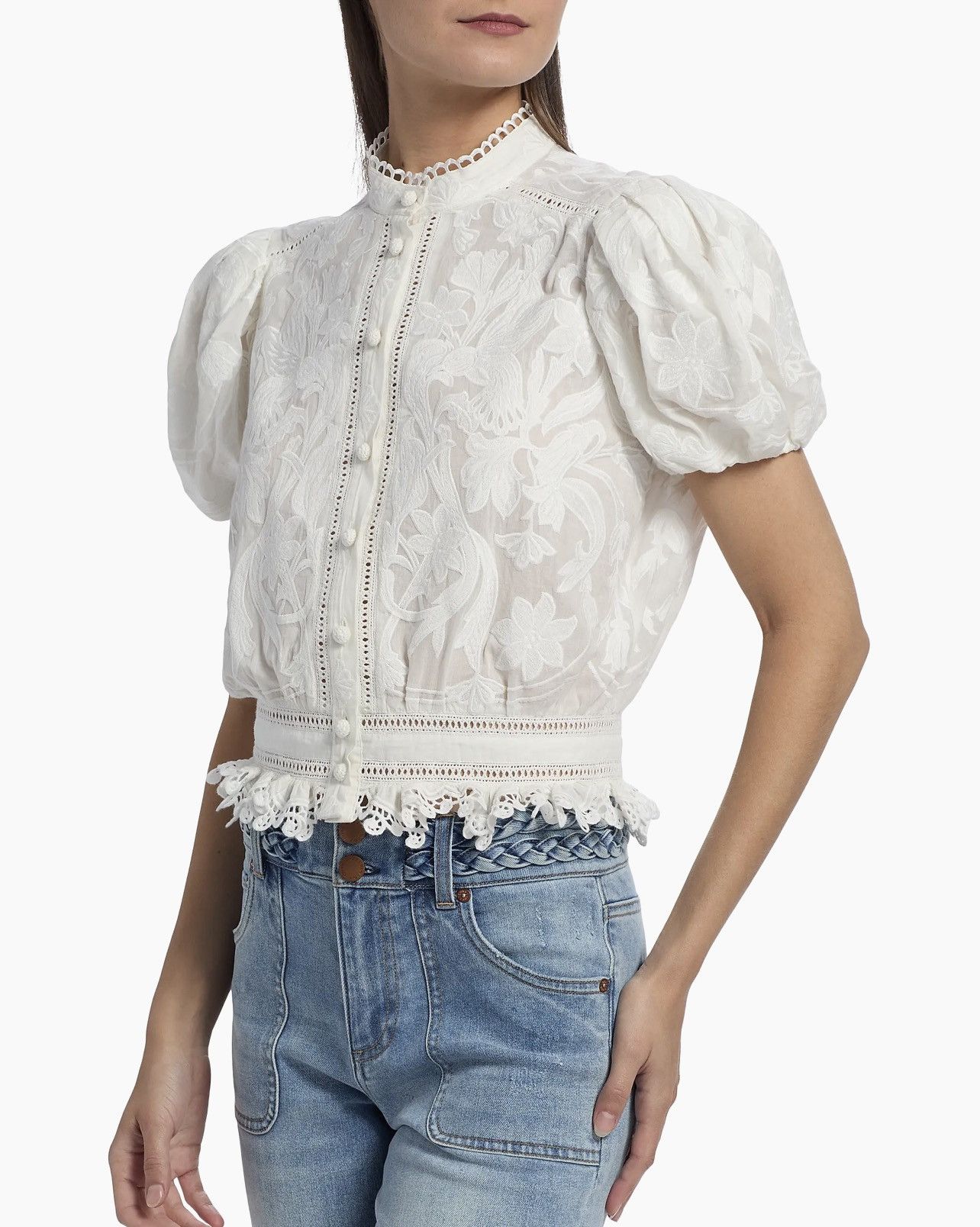 Alice + Olivia ALICE + OLIVIA Loryn Embroidered Short-Sleeve Blouse size XL Size XL / US 12-14 / IT 48-50 - 3 Thumbnail