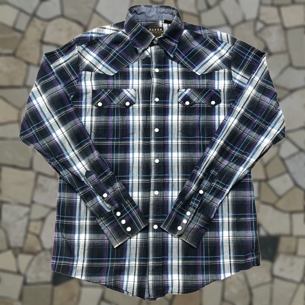 Roper VINTAGE Roper Plaid Western Pearl Snap Shirt Mens Medium Black Purple Cowboy Size US M / EU 48-50 / 2 - 1 Thumbnail