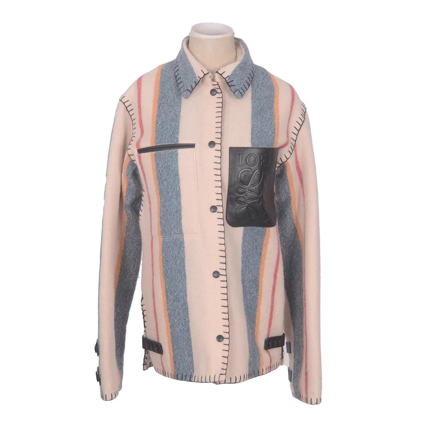 Loewe Loewe colorblocked striped logo wool leather jacket Size XS / US 0-2 / IT 36-38 - 1 Thumbnail