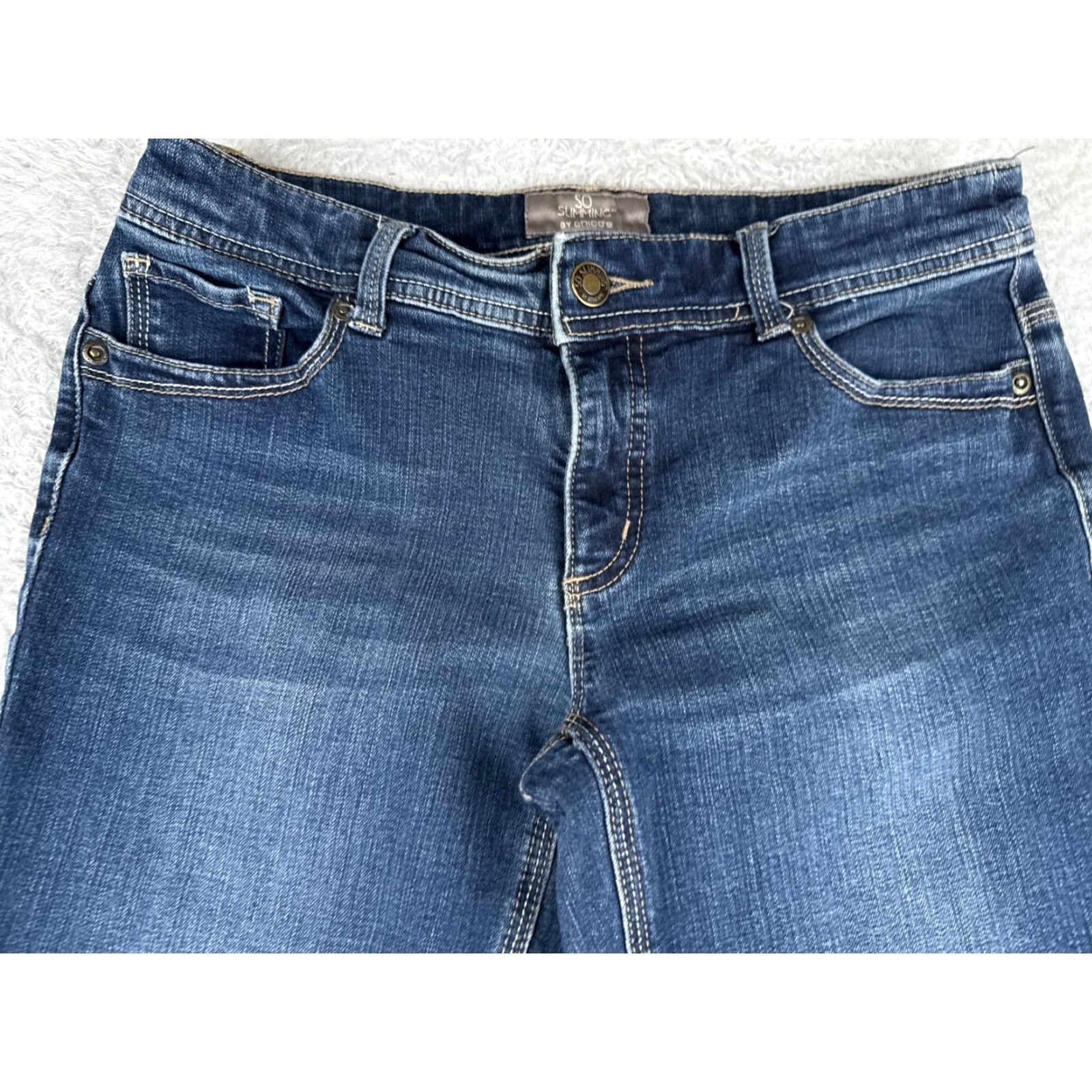 Vintage Chicos Jeans Women Bootcut Jeans 00 Blue Cotton Blend Denim Low Rise 28x30 5-Pocket Designer American Classic Logo Embroidered Slim Size 24" / US 00 / IT 34 - 4 Thumbnail