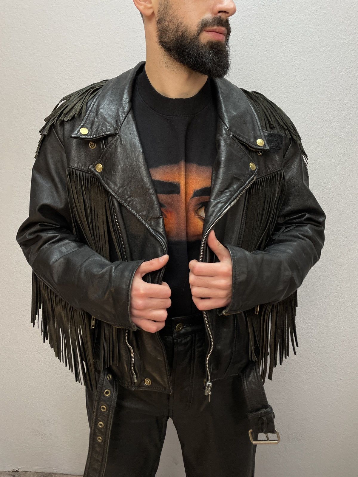If Six Was Nine Vintage Nuber Nine Stayle Fringe Leather Biker Jacket Grunge Size US L / EU 52-54 / 3 - 3 Thumbnail