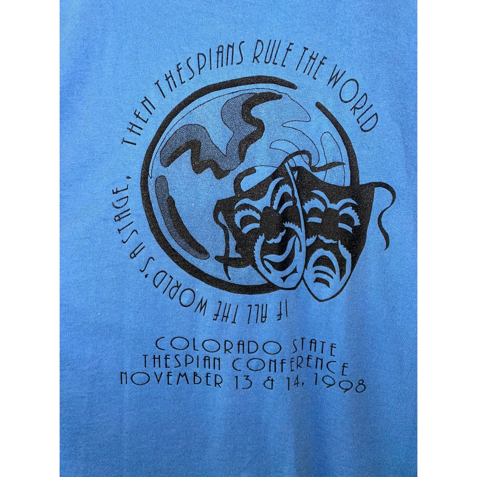 Fruit Of The Loom Vintage Thespian Shirt Rule World Art Tee Mask 1998 90s XL Size US XL / EU 56 / 4 - 5 Thumbnail