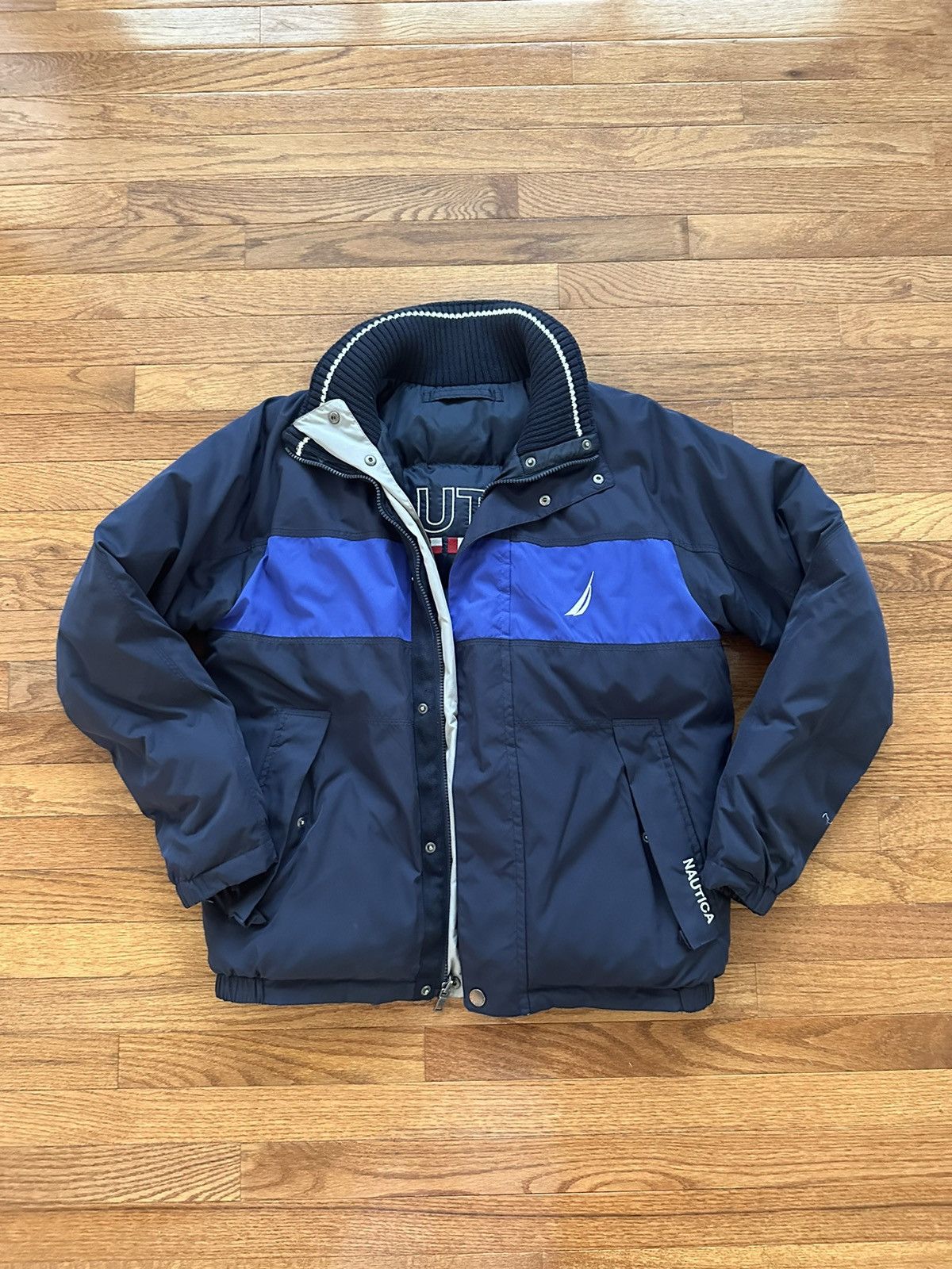 image of Nautica Reversible Winter Puffer Jacket in Navy, Men's (Size Small)