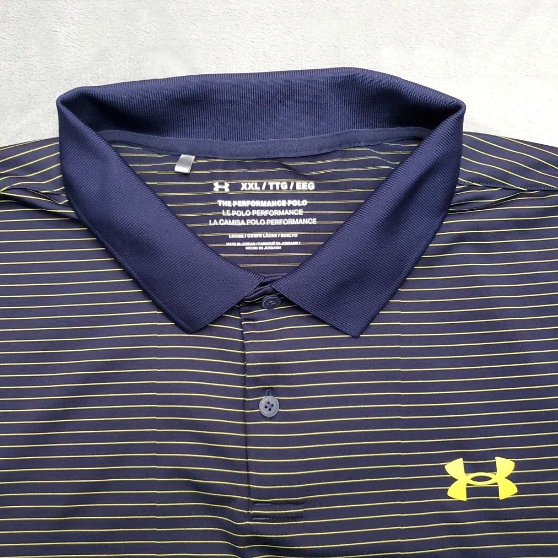 Under Armour Under Armour Polo Shirt Mens XL Navy Blue Striped Performance Golf Loose Fit Shirt Size US XL / EU 56 / 4 - 2 Thumbnail
