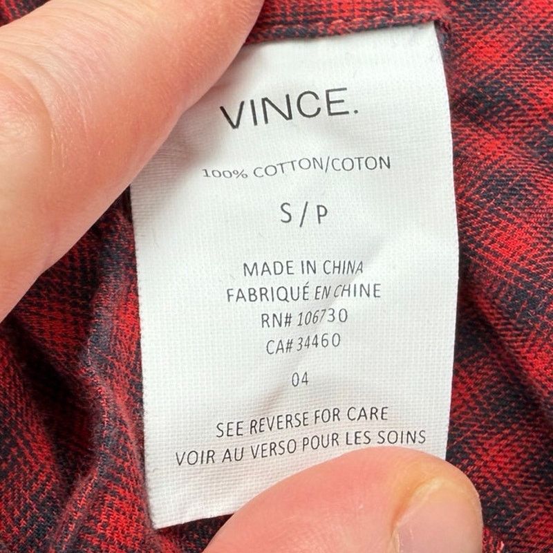 Vince Vince Men's Red Cotton Plaid Long Sleeve Button Down Shirt Size US S / EU 44-46 / 1 - 3 Thumbnail