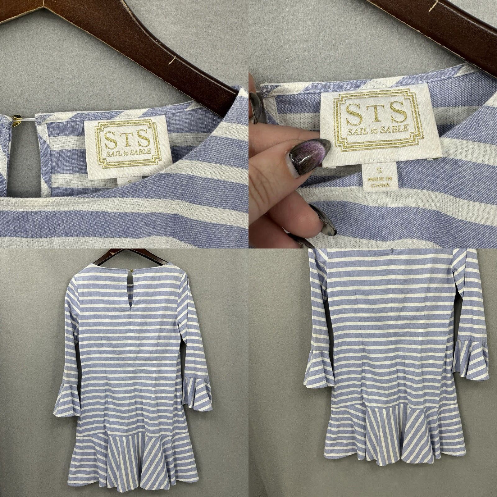 Bell Sail to Sable Dress Womens S Bell Sleeve Stripe Cruise Quiet Luxury Capsule Size S / US 4 / IT 40 - 8 Thumbnail