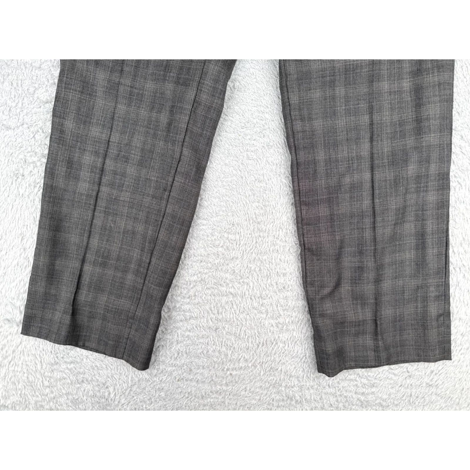 Ralph Lauren Tommy Hilfiger Pants Men 34 Gray Plaid Pleated Polyester Zip Fly 34x27 Regular Straight Dress Pants Mens Size US 34 / EU 50 - 2 Thumbnail