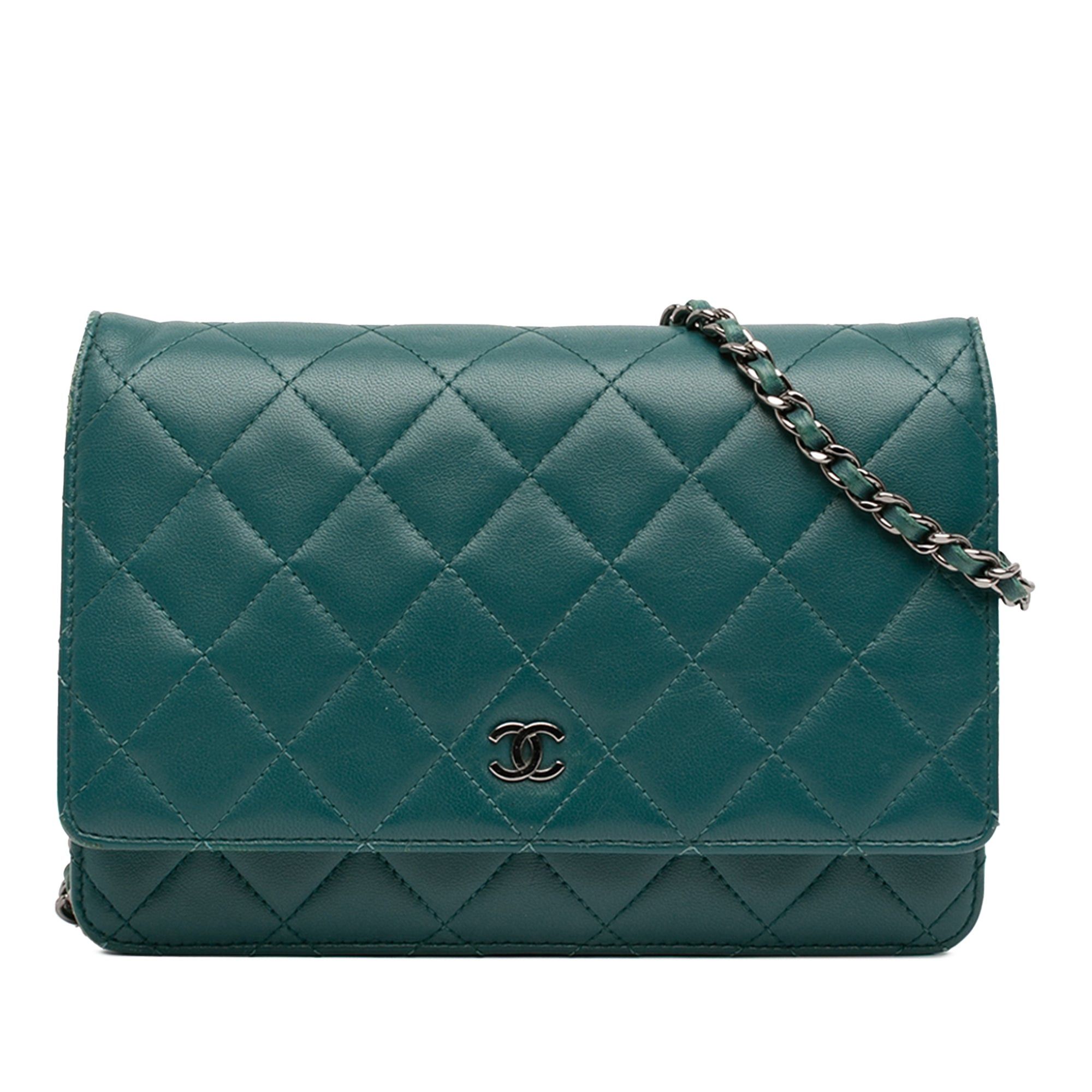 Chanel Cc Quilted Lambskin Wallet On Chain in Blue, Women's