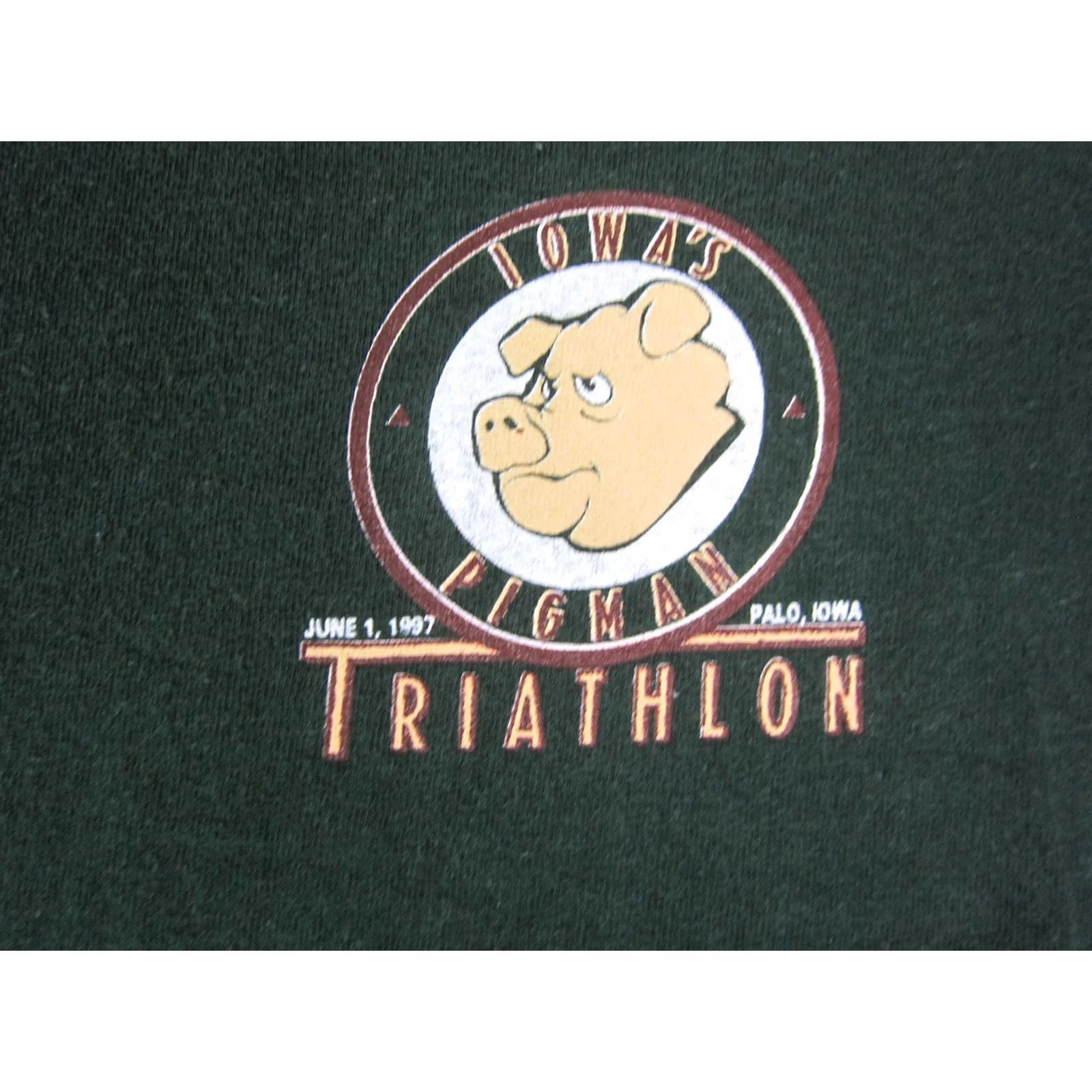 Fruit Of The Loom VINTAGE Iowas Pigman Green Triathlon Shirt Mens Extra Large XL 1996 90s Single Stitch Size US XL / EU 56 / 4 - 4 Thumbnail