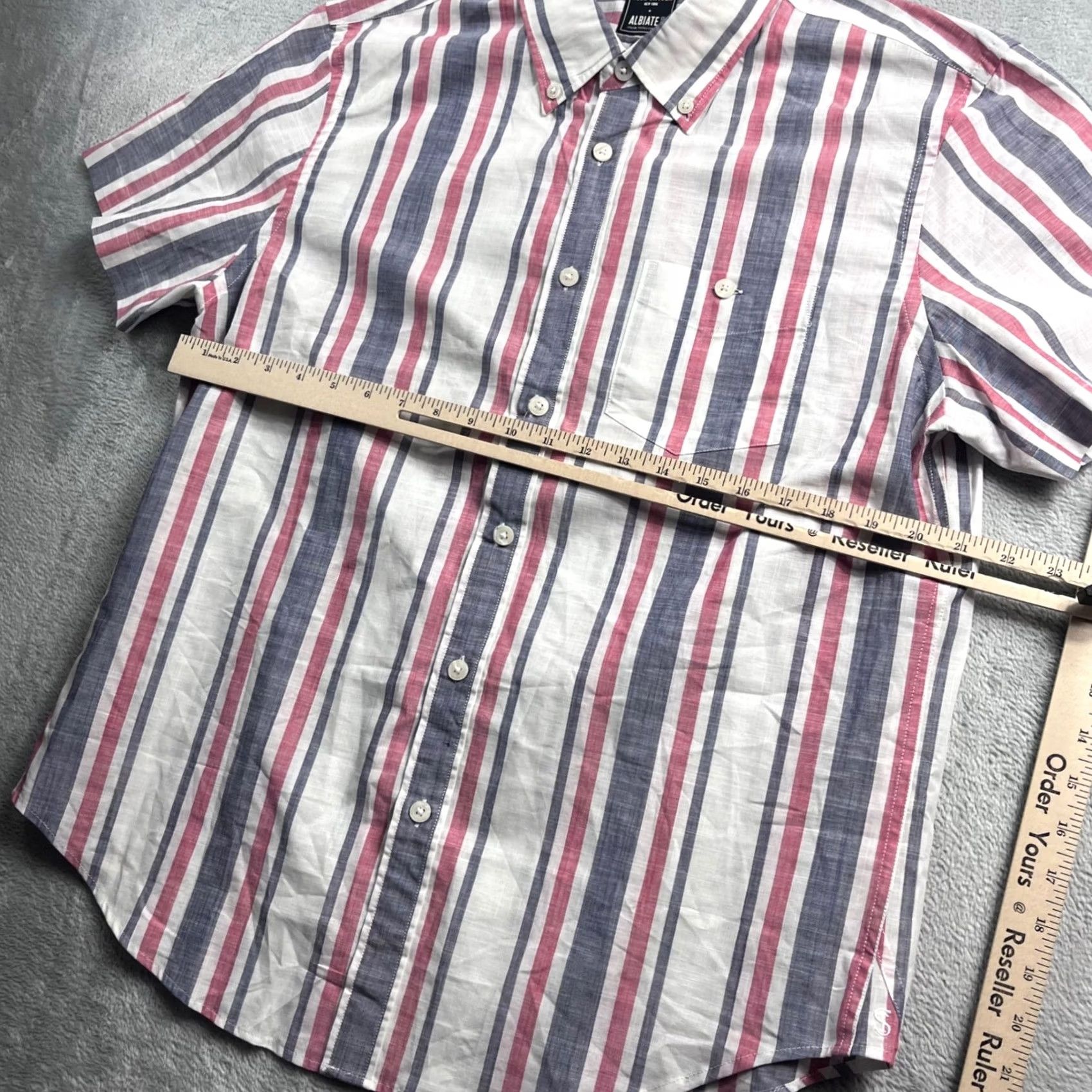 Todd Snyder Albiate Mens Large Red White Blue Striped Short Sleeve