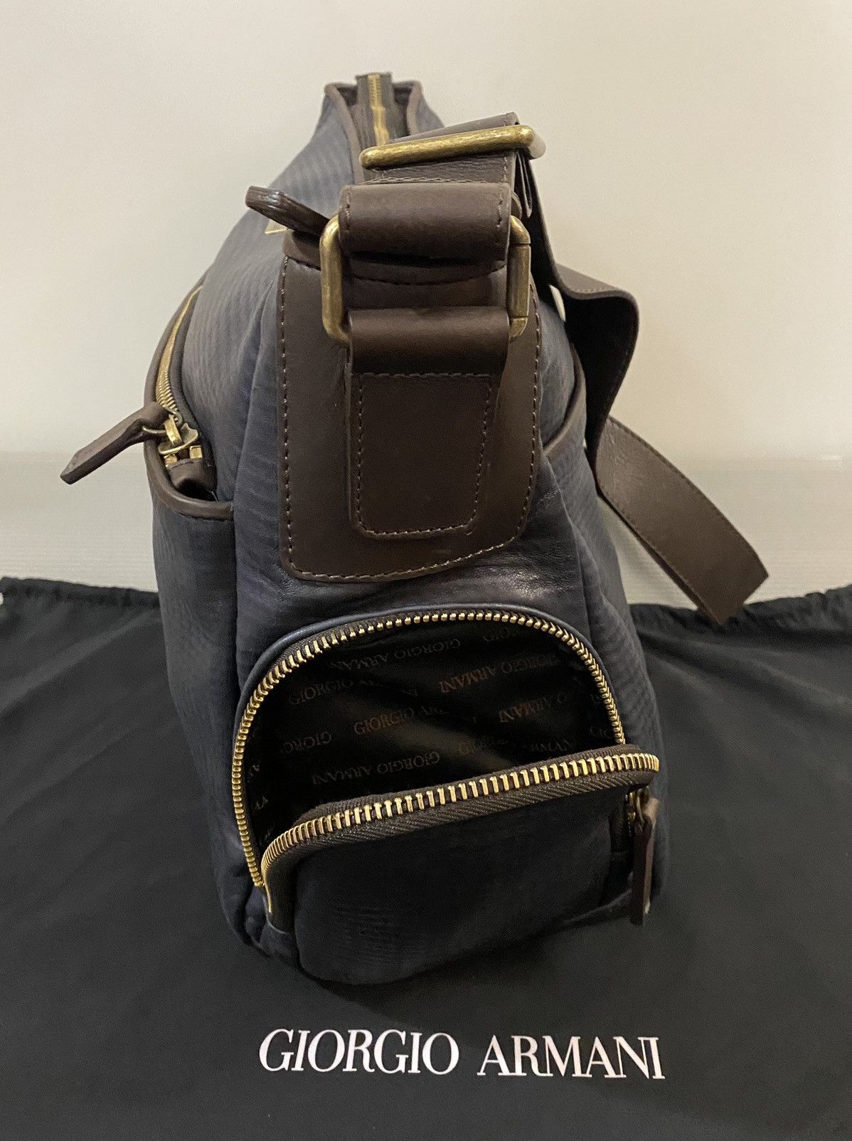 Giorgio Armani GA 🇮🇹 dk bleu dimpled lambskin carry on travel bag unisex NEW Size ONE SIZE - 5 Thumbnail