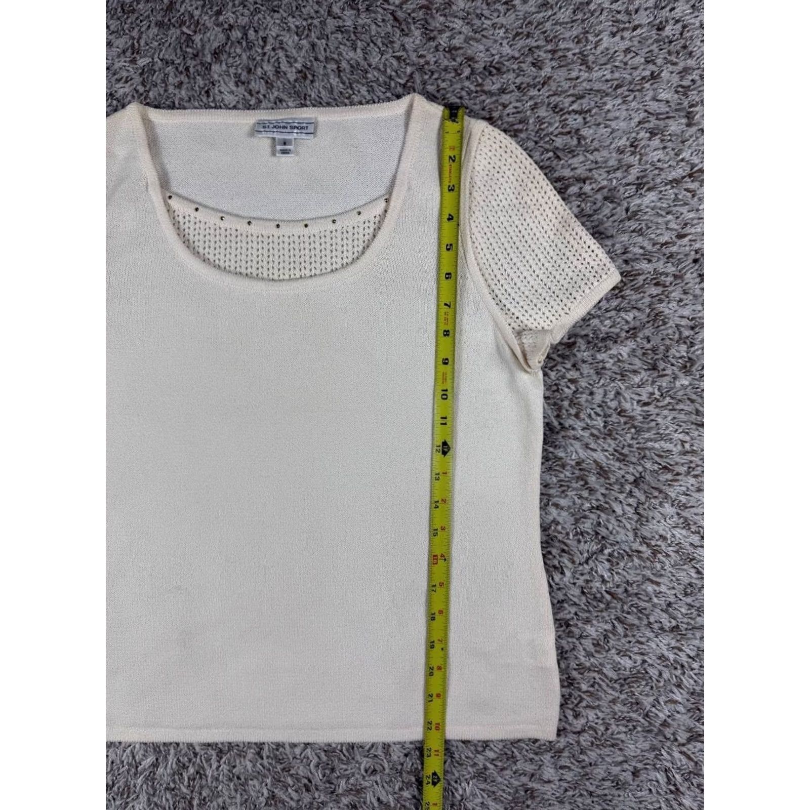 St. John St. John Sport Knit Top Womens Size S Cream Wool Blend Open Sleeves Size S / US 4 / IT 40 - 6 Thumbnail
