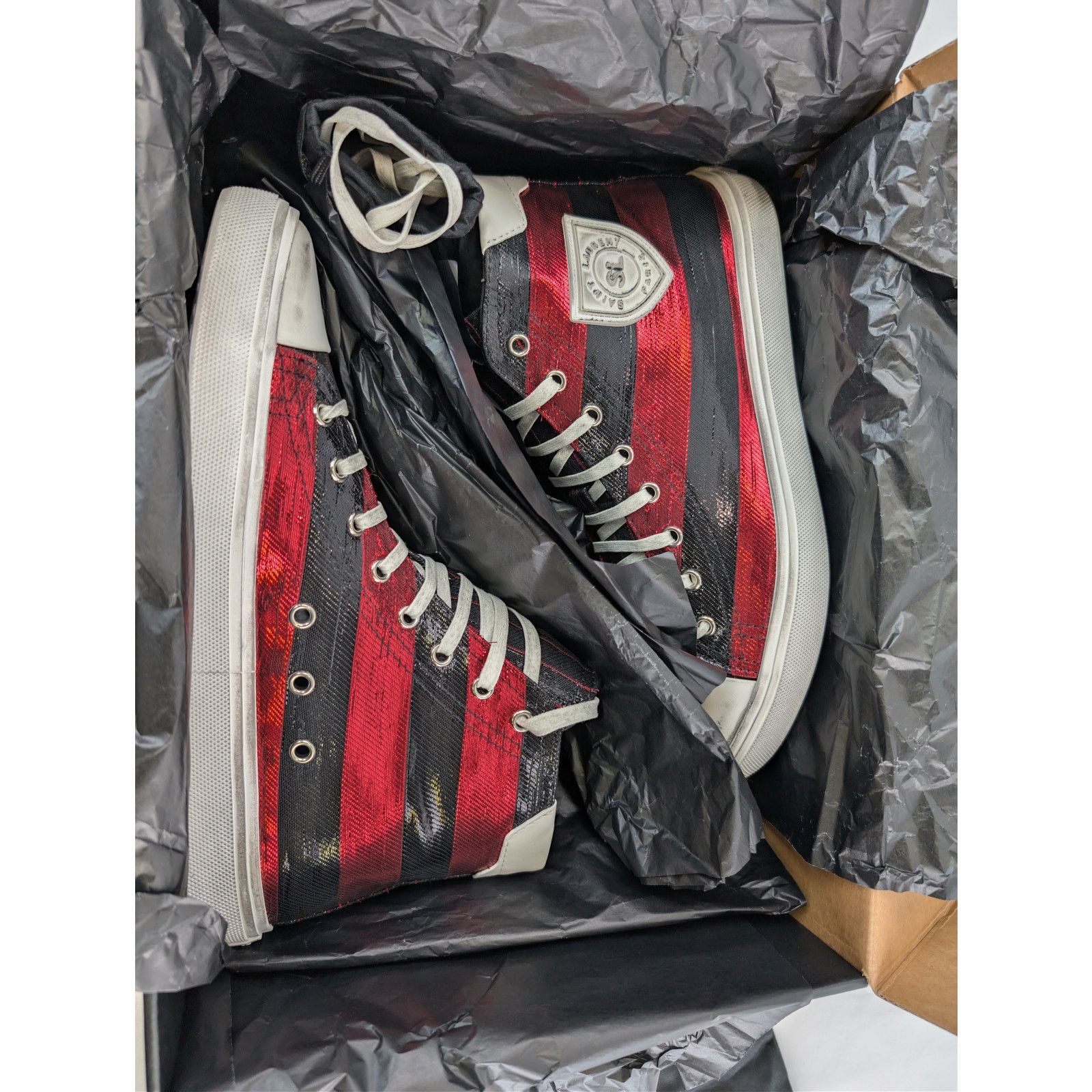 Saint Laurent Paris o1rshd1 Bedford Di Patch High-Top Sneakers in Red / Black Size US 7 / EU 40 - 18 Thumbnail