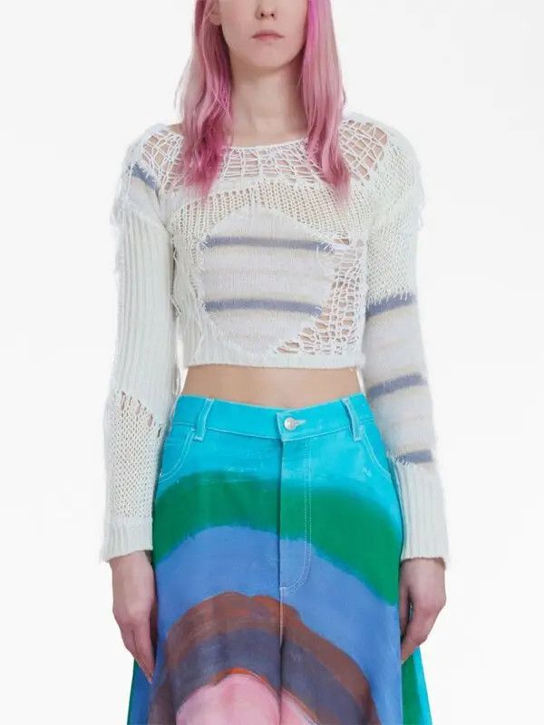 Marni o1srvl11e0624 Cropped Distressed Sweater in White Size XS / US 0-2 / IT 36-38 - 3 Thumbnail