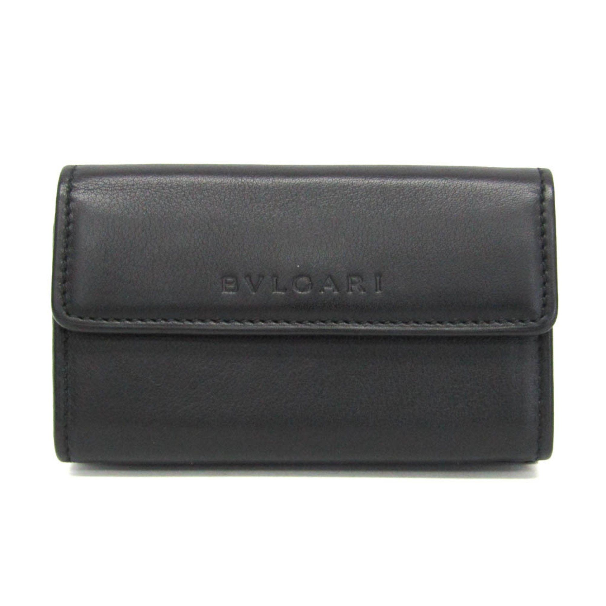 Bvlgari Four-fold Mini Wallet MenWomen Leather Coin Purse/coin Case Black